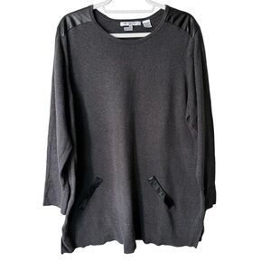 Eight Eight Eight Charcoal Tunic with Black Faux Leather Details Size 2X Cozy